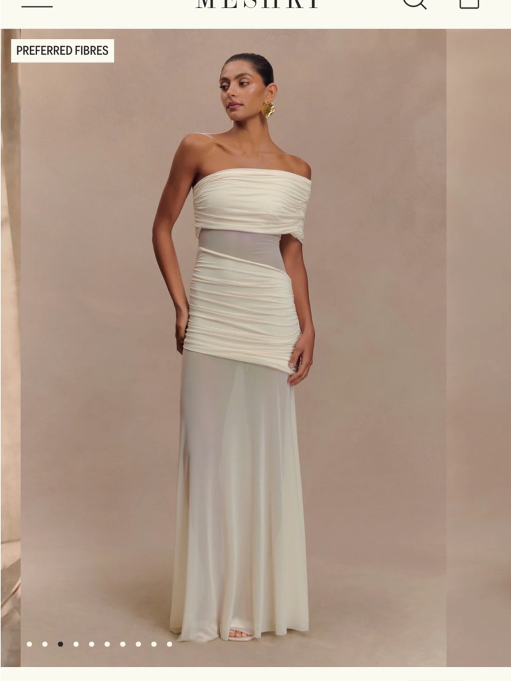 Meshki Dallas Dress-Ivory- One-Shoulder Asymmetrical Ruched Maxi Dress - Picture 2 of 8